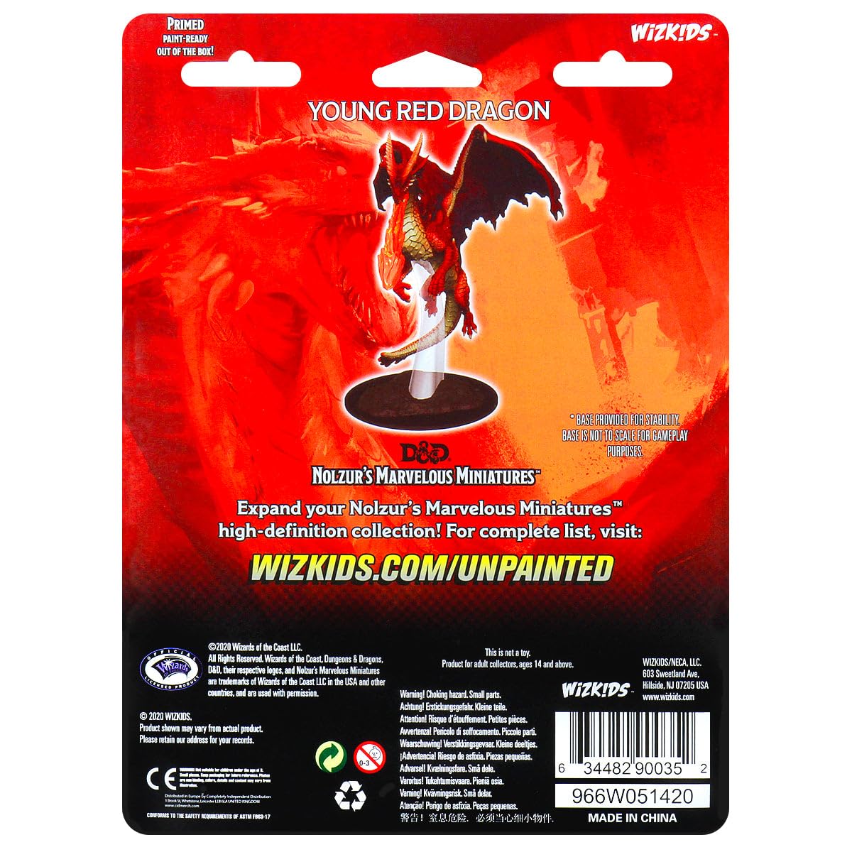 WizKids Young Red Dragon miniature primed for painting, ideal for hobbyists.