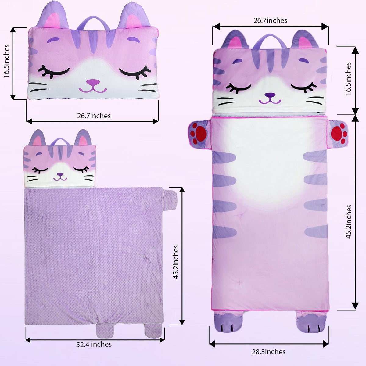 Wizland nap mat laid flat shows generous 61.8 by 28.3 inch space.