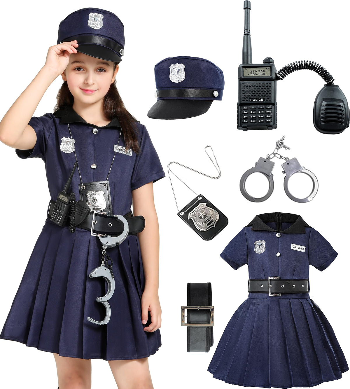 Wizland police costume dress for girls, ideal for role play and events