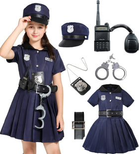 Wizland police costume dress for girls, ideal for role play and events