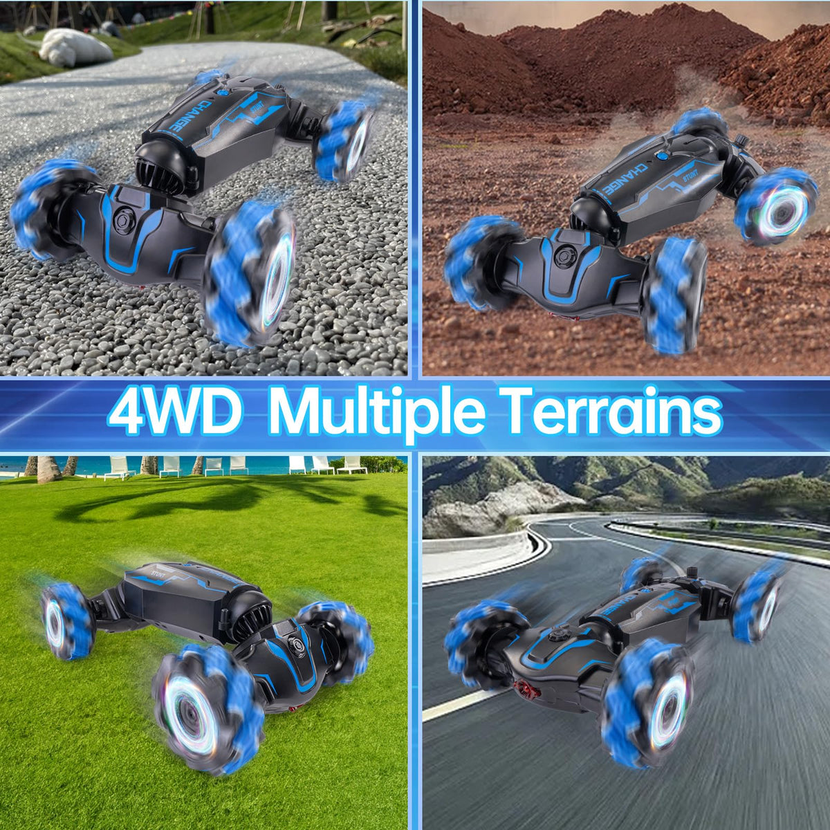 WJWMIRC roller traction tires for indoor and outdoor play in blue