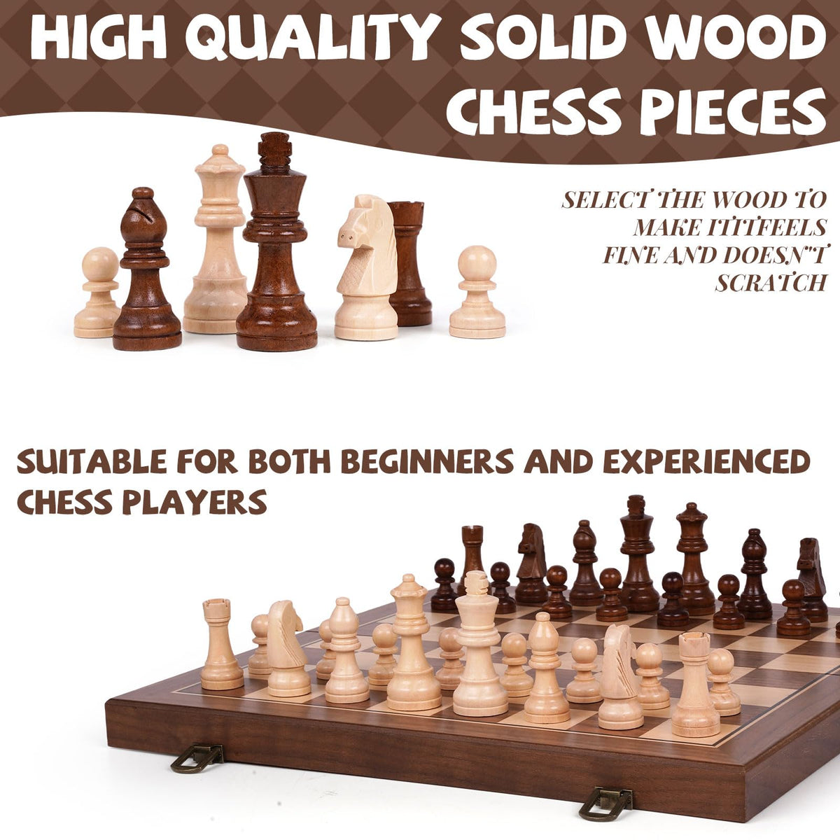 WJZDY folding chess board with built-in storage keeps pieces organized.