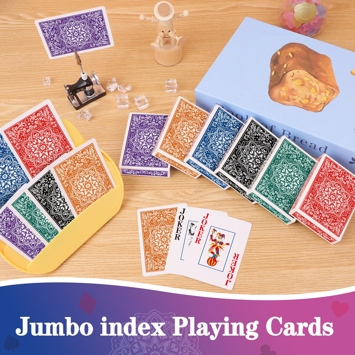 Wkchxd 52 suited cards plus 2 jokers per deck for complete play sets.
