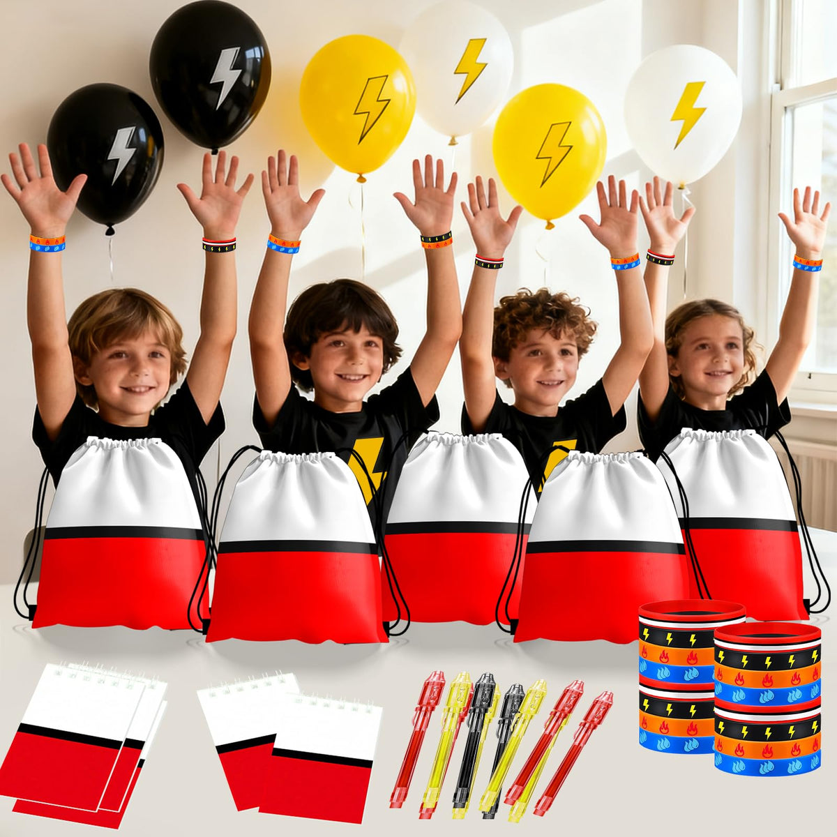 WLBBLQDIE cartoon party favor set—coordinated color theme for celebrations.