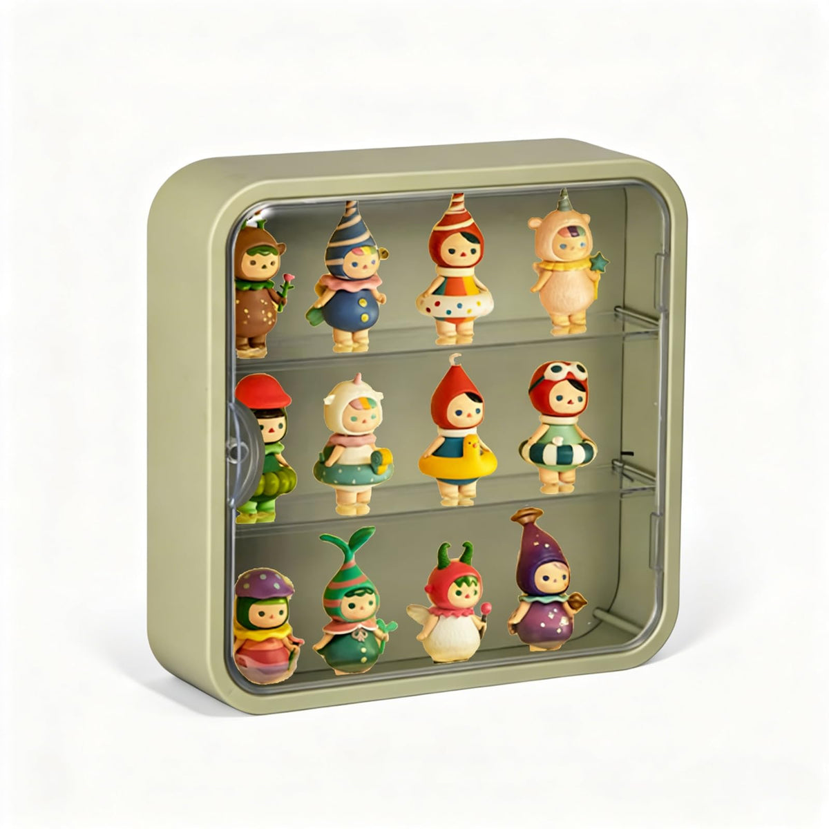 WMM wall mount display case front view highlights compact, dust-resistant figure display.