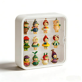 WMM wall-mount display case vertical view highlights space-saving figure storage.