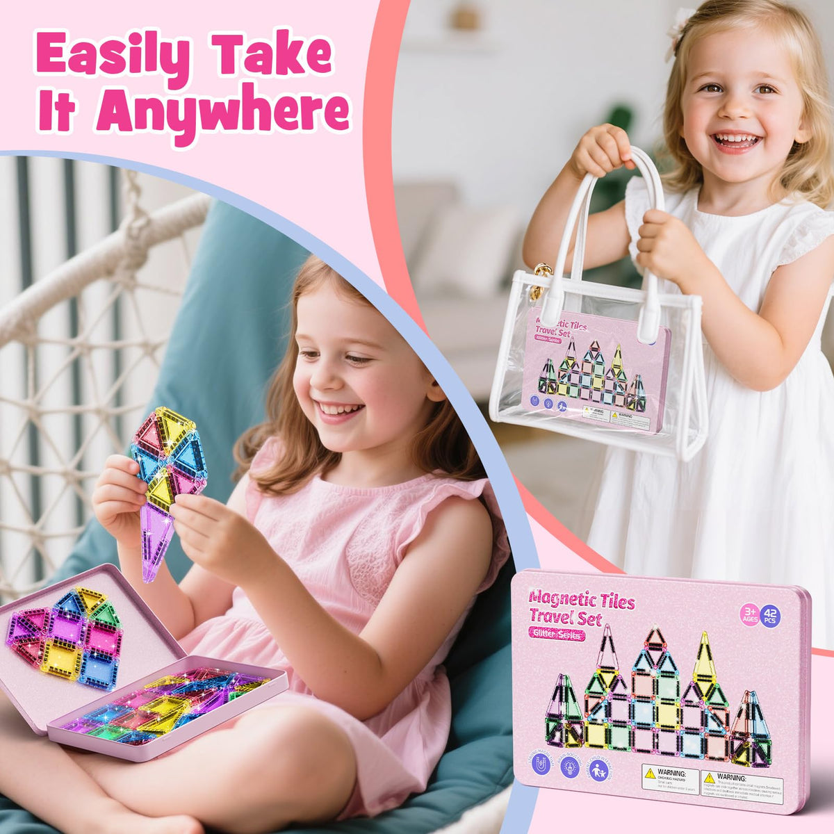 WMXDU 42-piece magnetic tiles ideal for STEM play and imaginative building