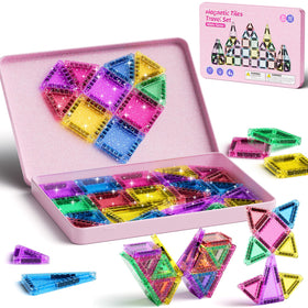 WMXDU glitter magnetic tiles travel set in pink box for on-the-go learning
