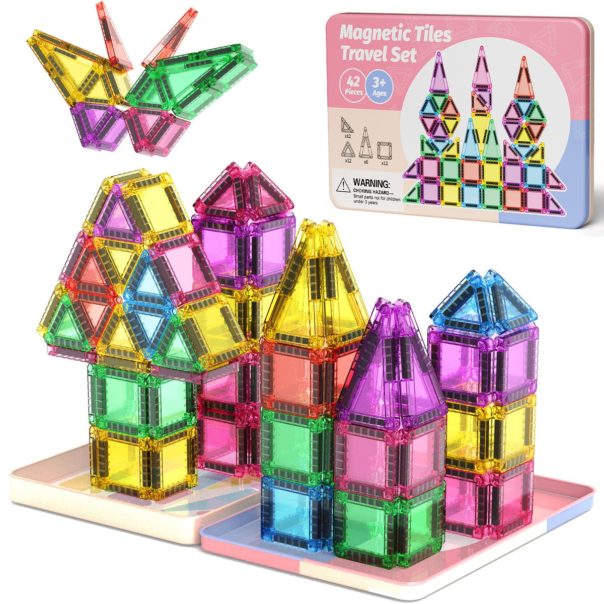 WMXDU mini magnetic tiles travel case for portable STEM play.