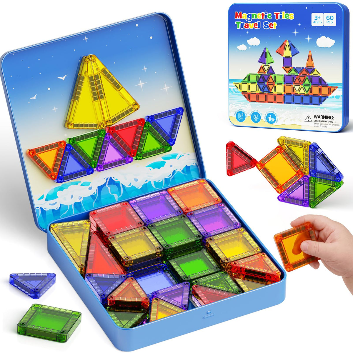 WMXDU travel magnetic tiles with tin box for on-the-go play.