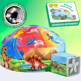 WO Dino Aerodome front view with LED lights for vibrant indoor dinosaur play.