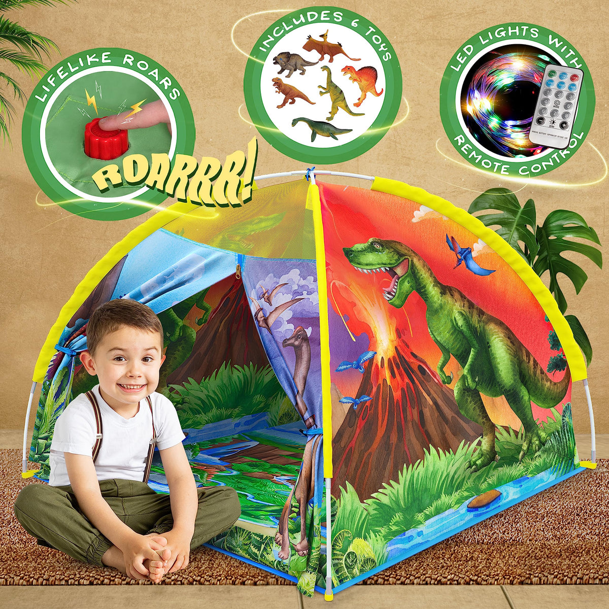W&O Dino Super Dome with roar button boosts imaginative play and exploration.