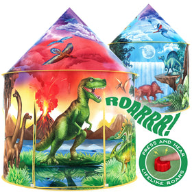 W&O Dinosaur Discovery Play Tent with Roar Button in action for imaginative indoor adventures