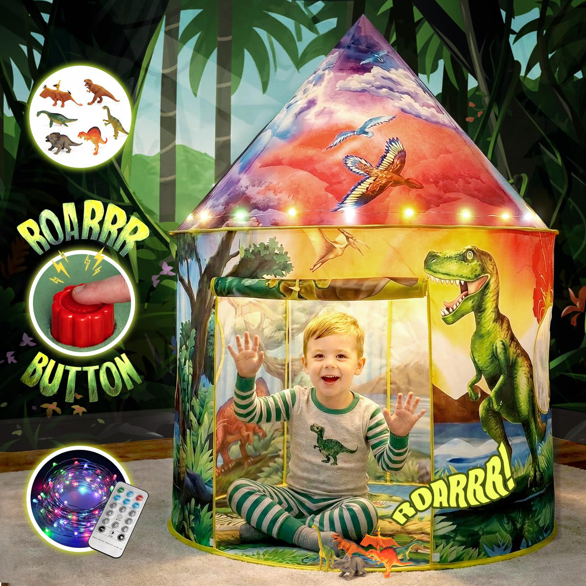 W&O Dinosaur Discovery Tent with roar button for interactive play.