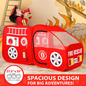 W&O Fire Truck Play Tent offers a spacious 55x53 inch area for 2-3 kids.
