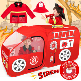 W&O Fire Truck Play Tent with Siren Button for imaginative rescue play.