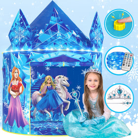 W&O Frozen Princess Tent with crown, wand, and lights for magical play