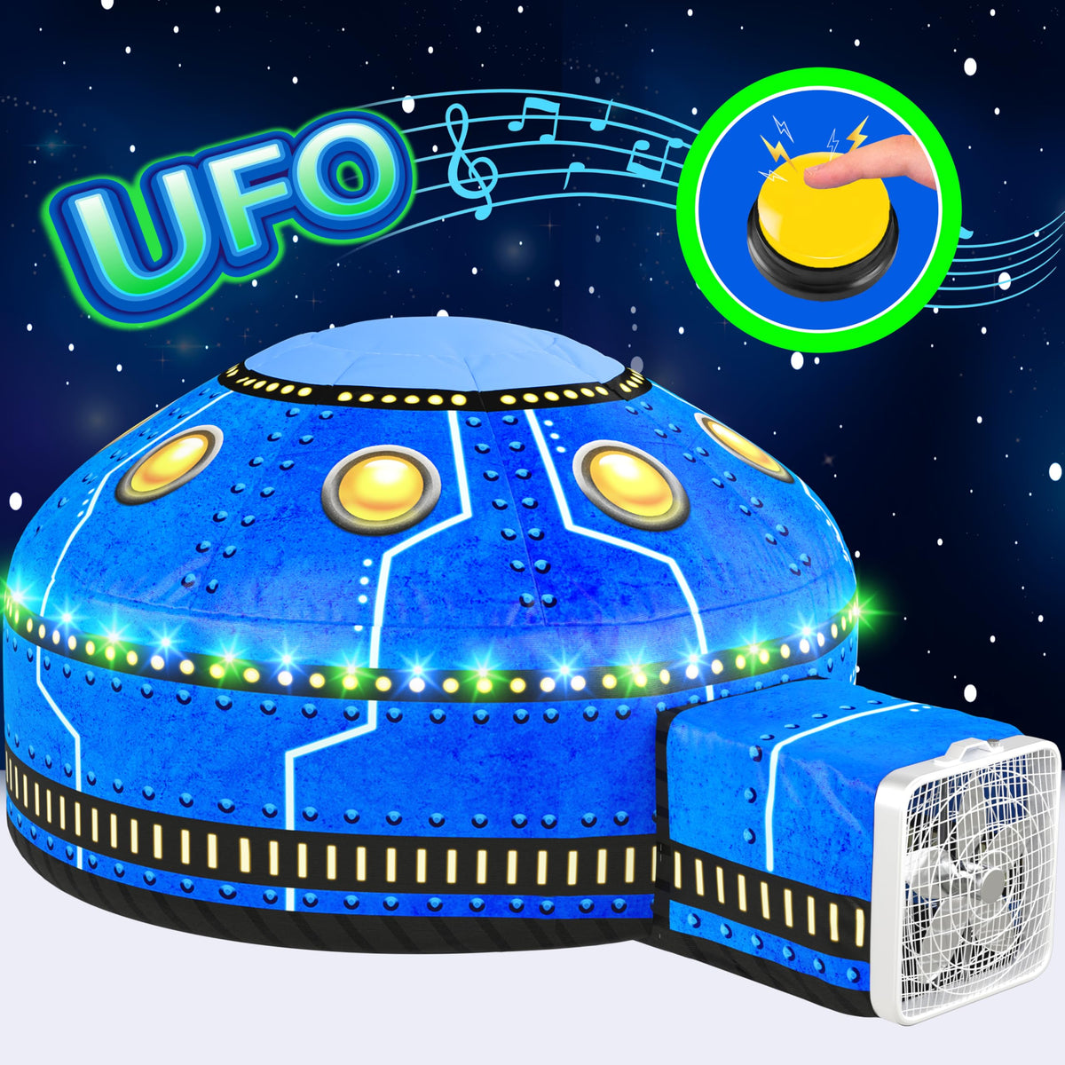W&O glowing UFO aerodome with LED lights enhances nighttime imaginative play.