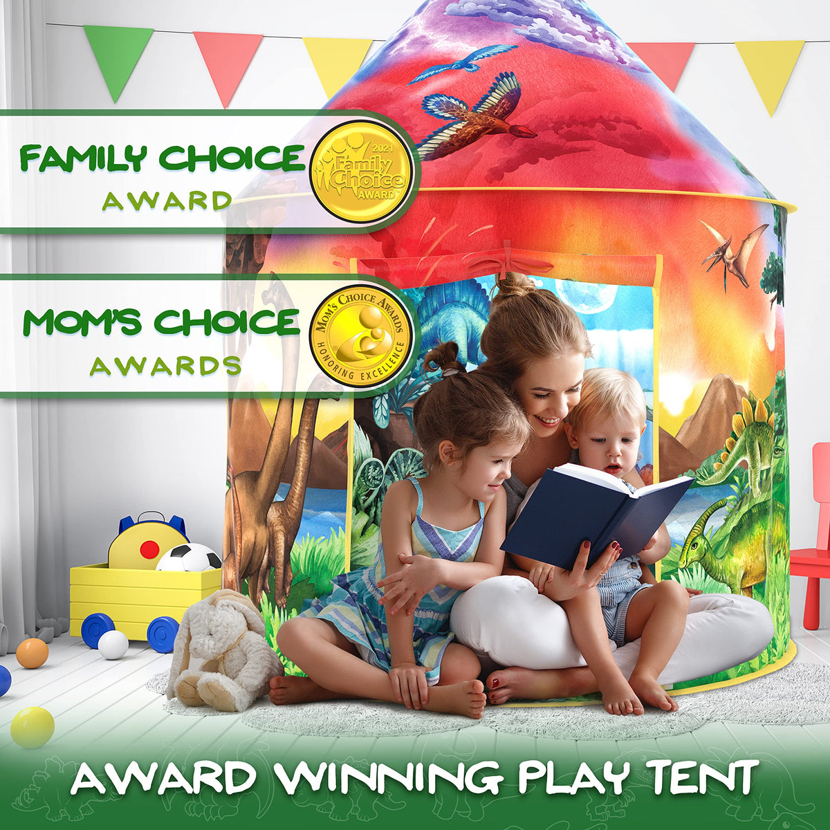 W&O Indoor-outdoor ready dinosaur tent for travel-friendly fun