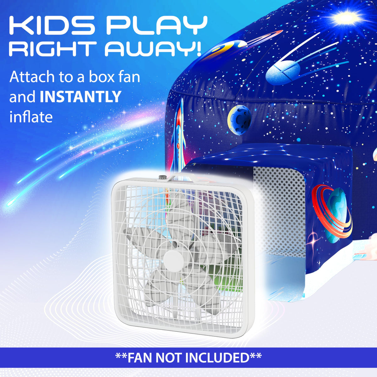 W&O inflatable space fort setup in seconds for quick indoor fun