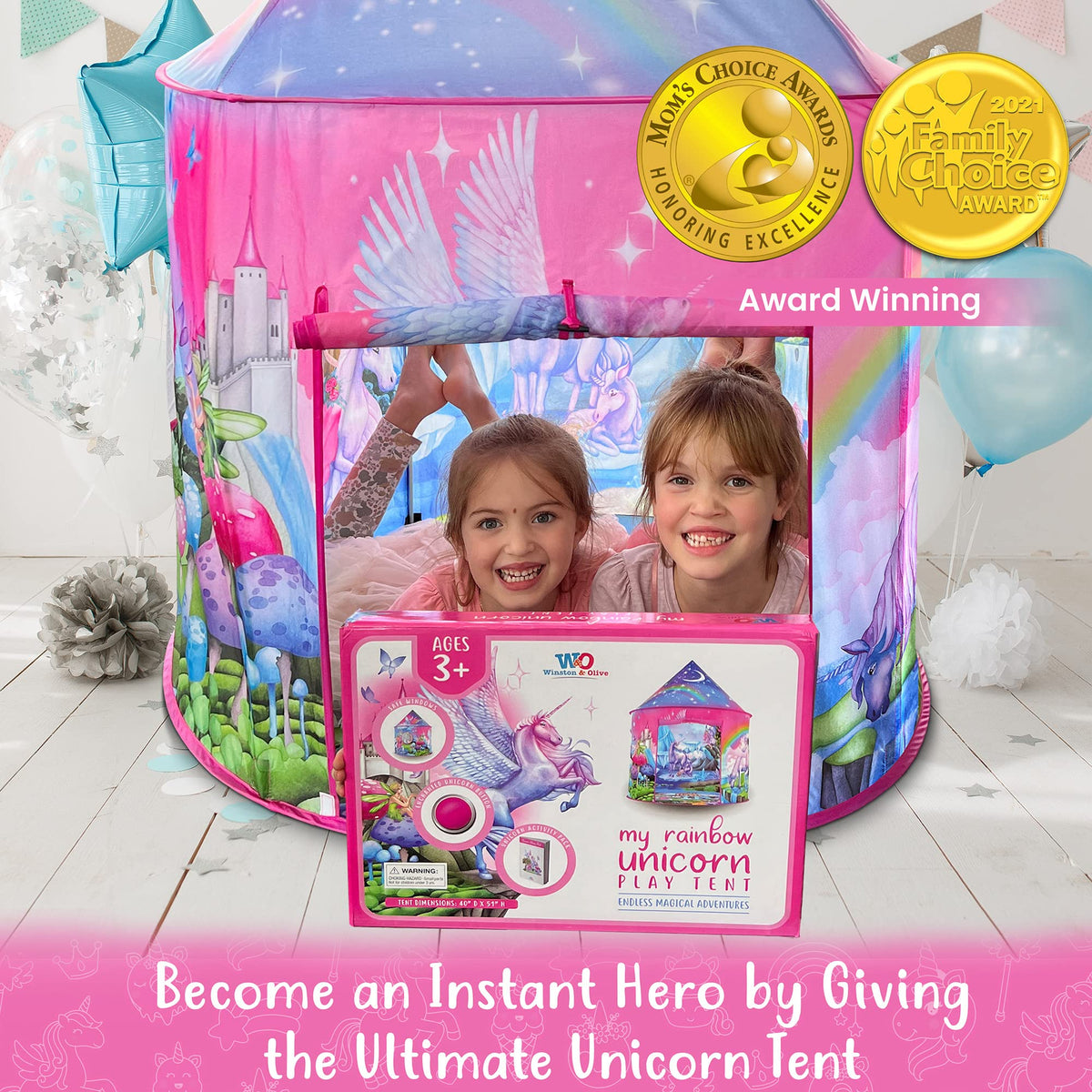 W&O Unicorn Sparkle Play Tent includes magical activity pack