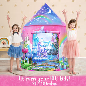 W&O Unicorn Sparkle Play Tent folded compactly for easy transport