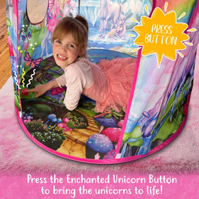 W&O Unicorn Sparkle Play Tent interior features vibrant artwork for magical adventures