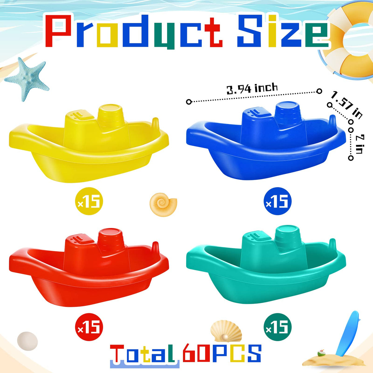 Woanger 60-pcs boat set in four colors promotes color recognition during play.