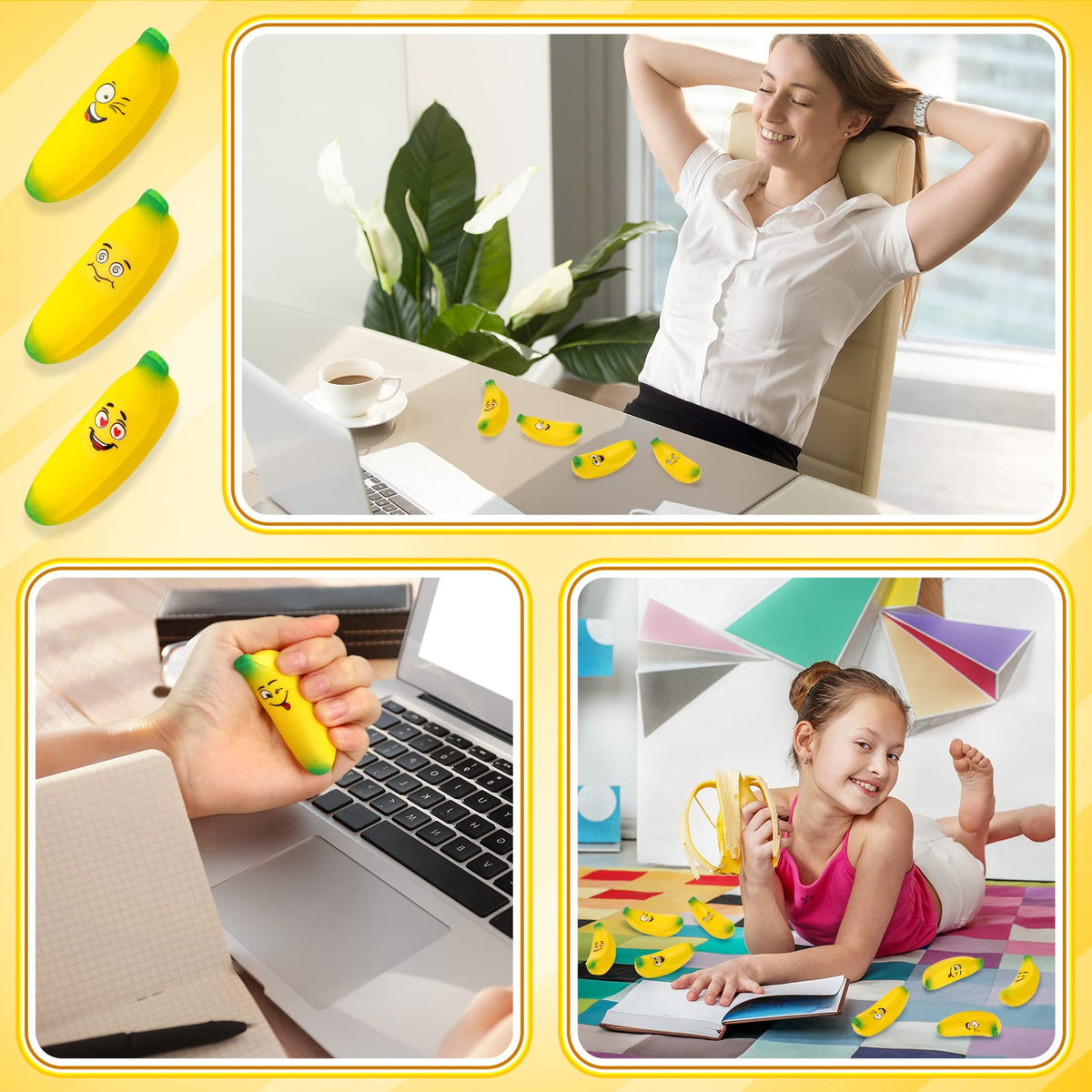 Woanger banana-themed party favor adds color to events.