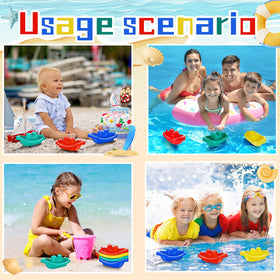 Woanger bath toys stack for easy storage after bathtime.