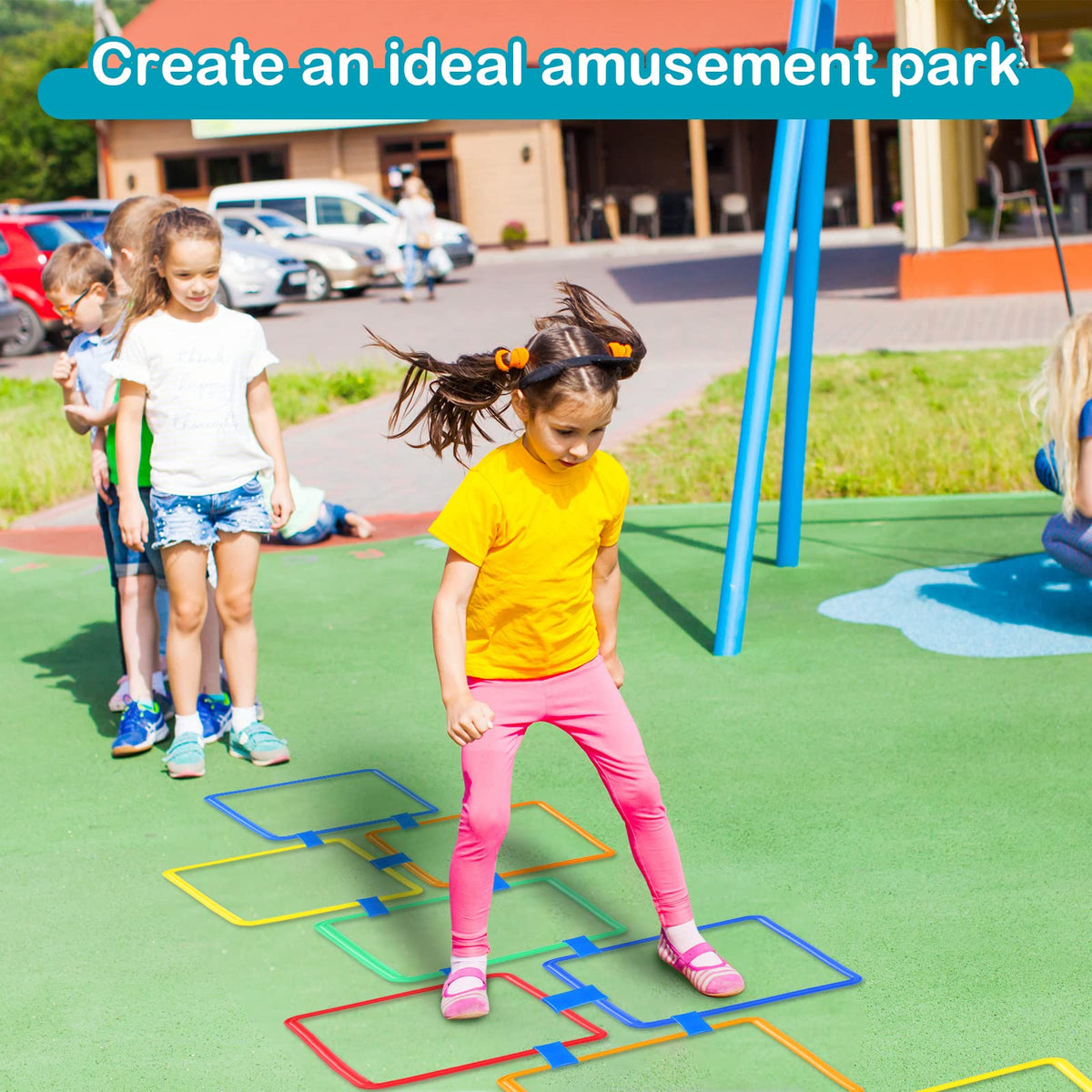 Woanger hopscotch playground kit promotes balance and motor skill development through imaginative play.