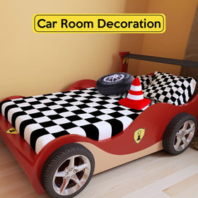 Woanger race car room decor set adds themed charm to a bedroom or study.