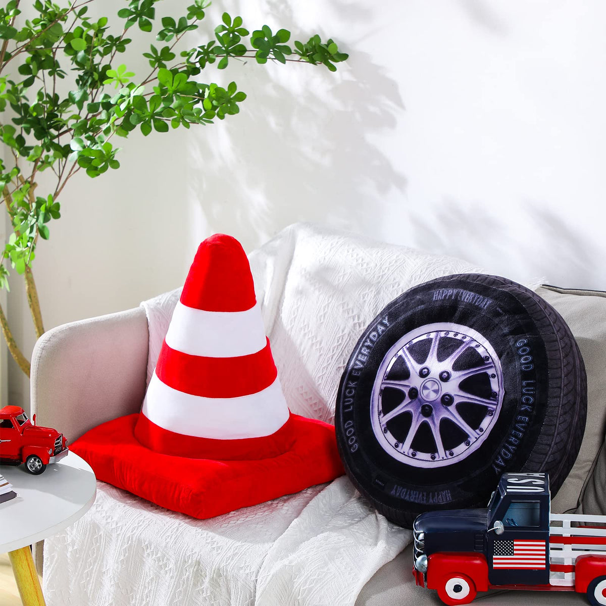 Woanger wheel pillow with 3D design for eye-catching decor and cozy lounging.
