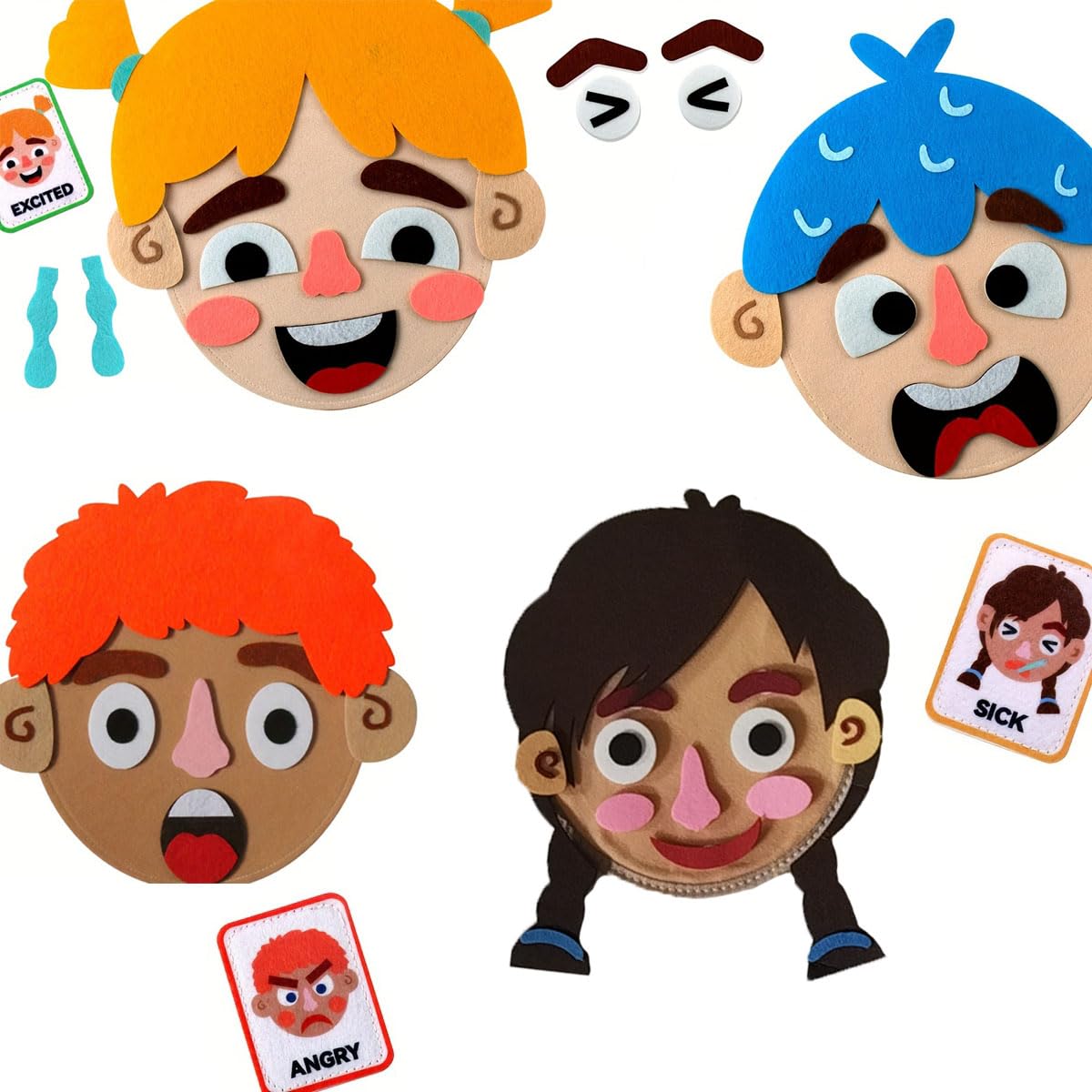 WOBOX 83 Pcs felt face puzzle pieces for expressive learning and creativity.