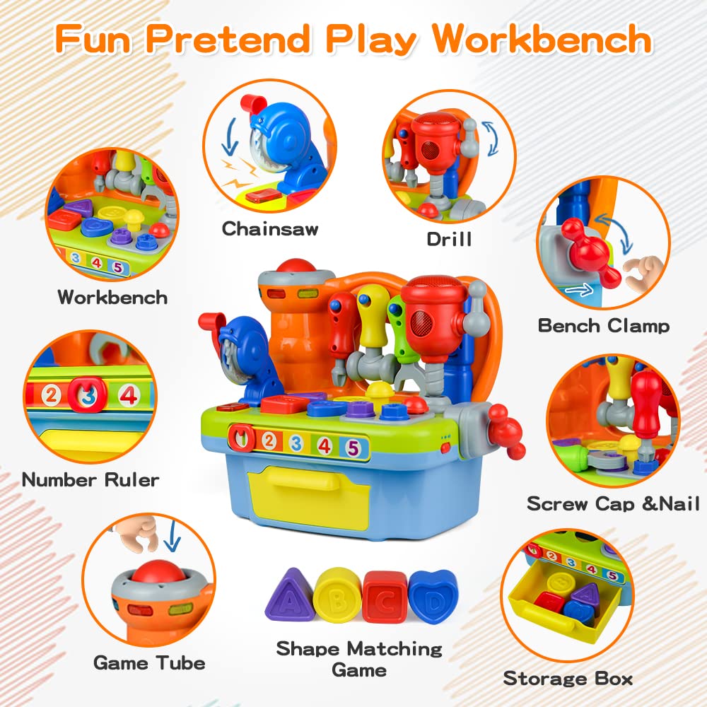 Woby workbench chainsaw sound enhances fine motor skills during play