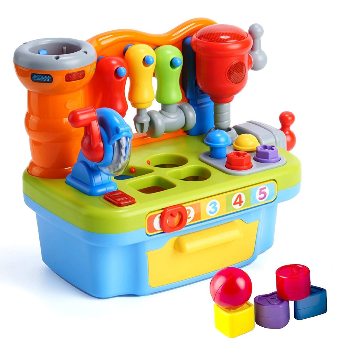 Woby workbench drill sound promotes hands-on pretend play