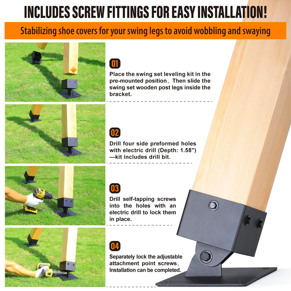 Includes all essential hardware and drill bits for easy setup.