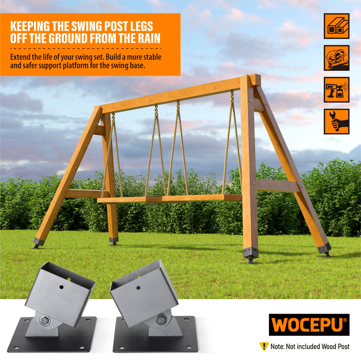 WOCEPU leveling brackets facilitate quick tilt adjustment on rough terrain.