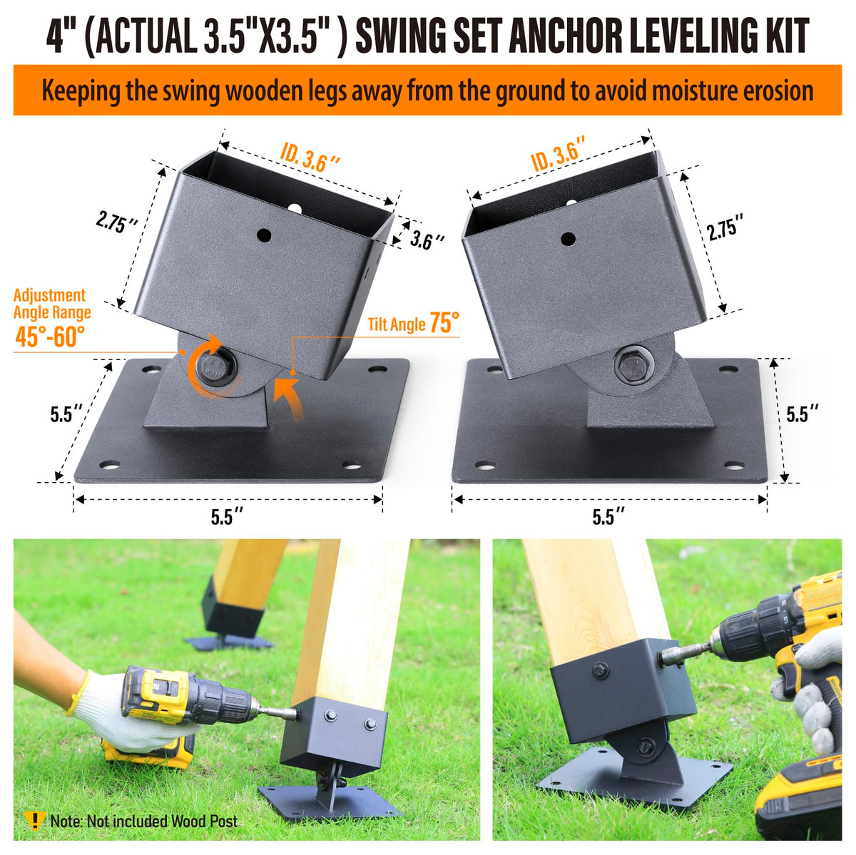 Protects wooden swing legs from damp ground and mower damage for longer life.