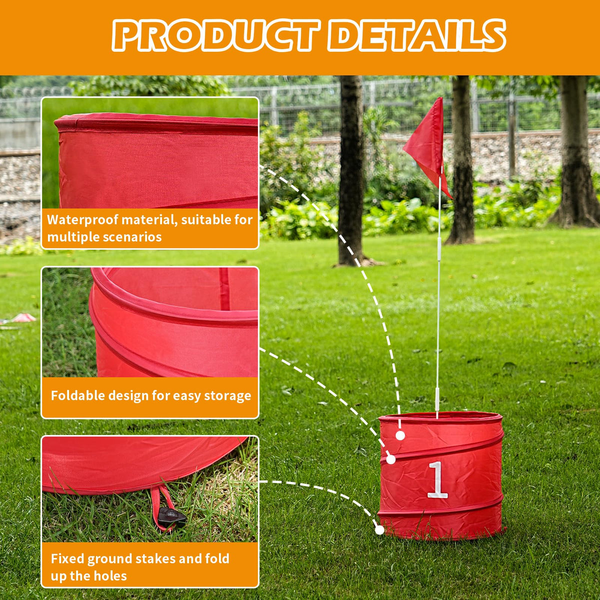 WodGod backyard golf set with tees and flag poles ready for action
