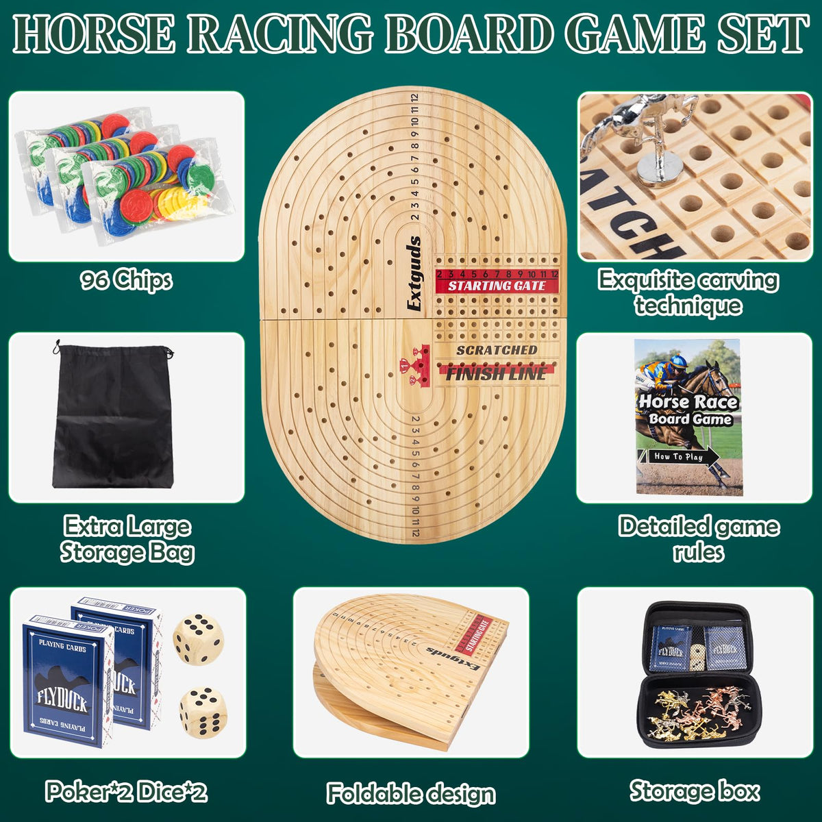WodGod wood horse race board large size for immersive family game nights