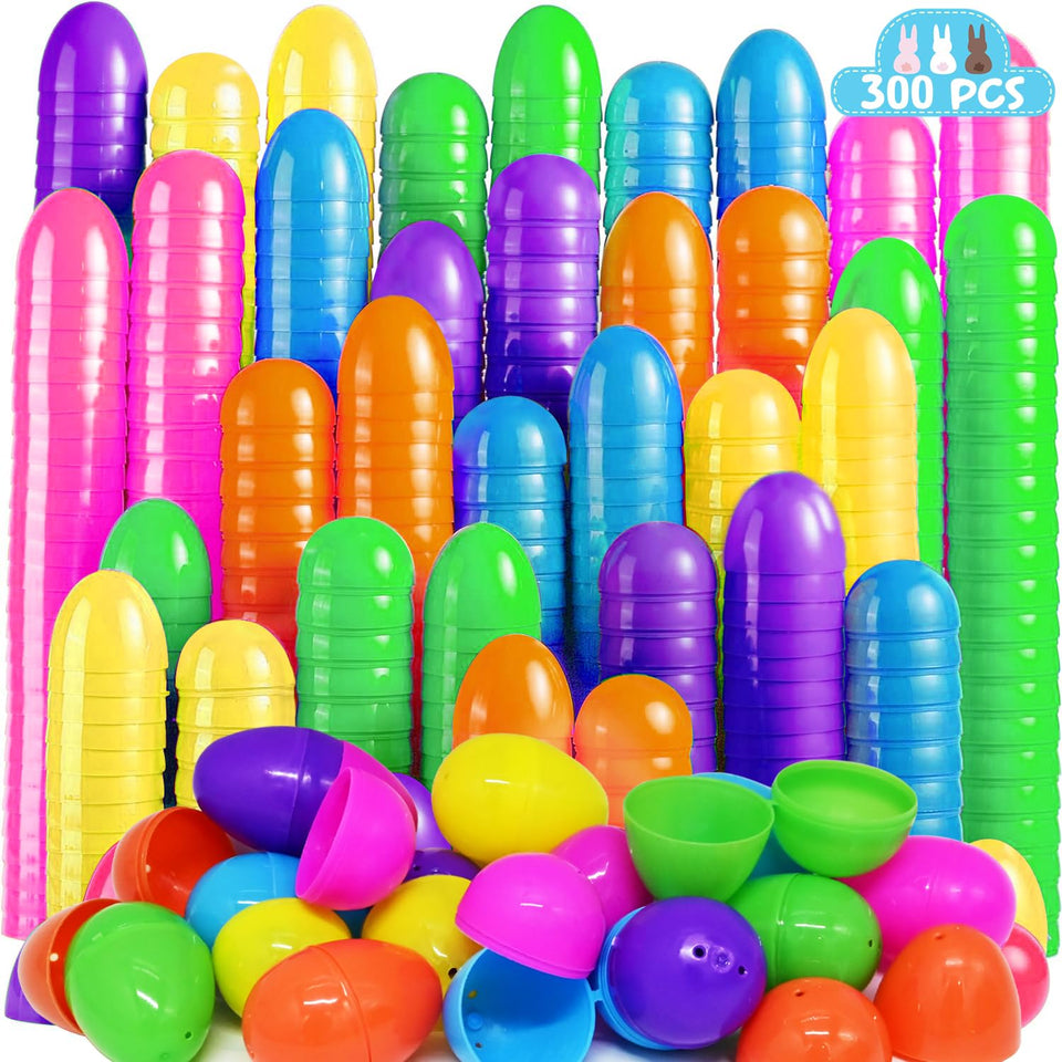 WODMAZ 300-pack Easter eggs in bright colors for festive hunts.