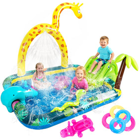 WODMAZ inflatable jungle animal play center pool offers safe outdoor water fun.