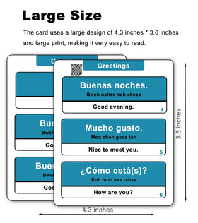 Woifish Spanish Phrases Flash Cards with QR pronunciation video for accurate speech practice.