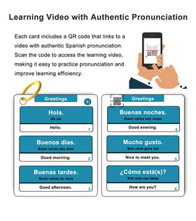 Woifish Spanish Phrases Flash Cards travel compact, emphasizes portability for learners on the move.