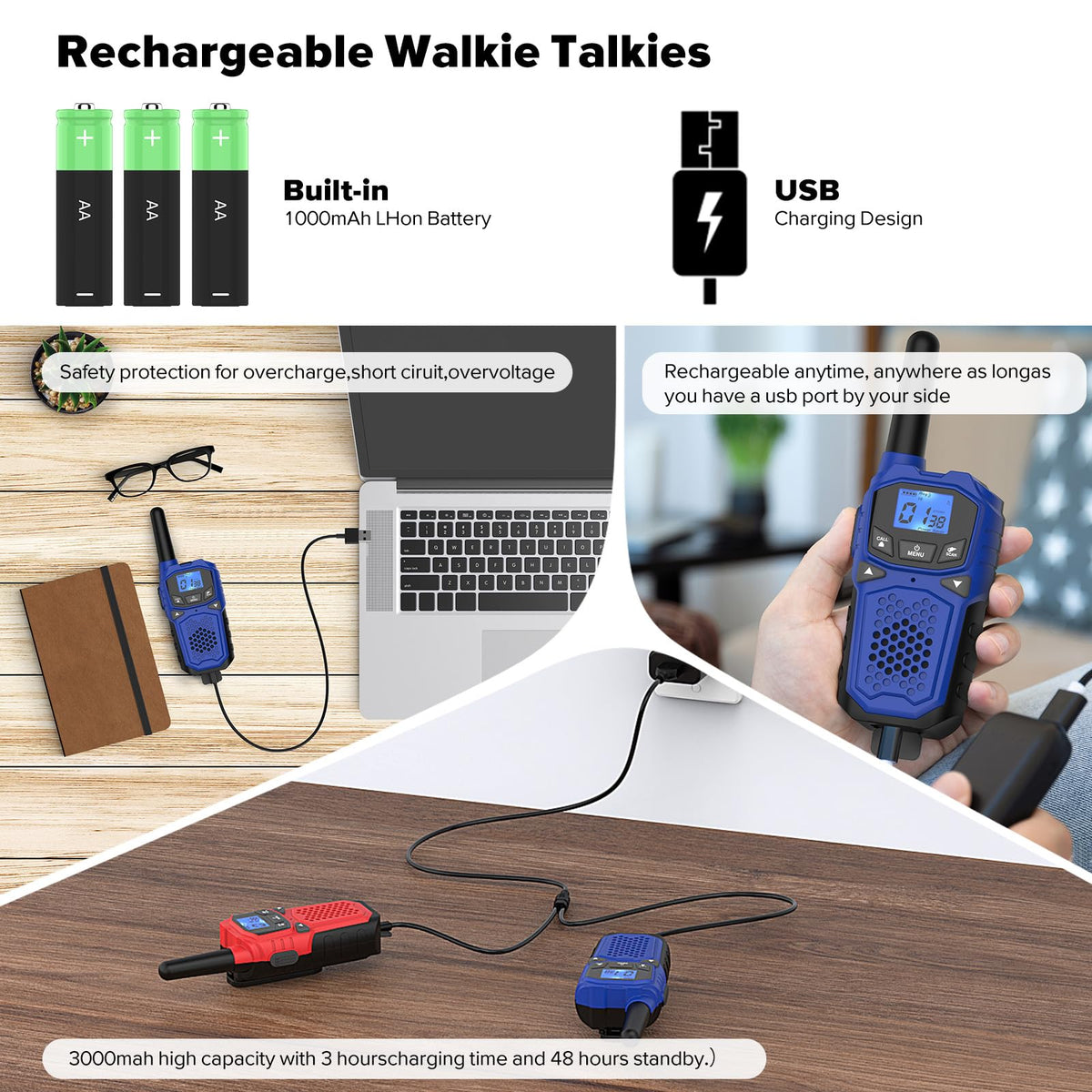 WokTok long-range walkie-talkie with extended antenna for clearer signals over distance.