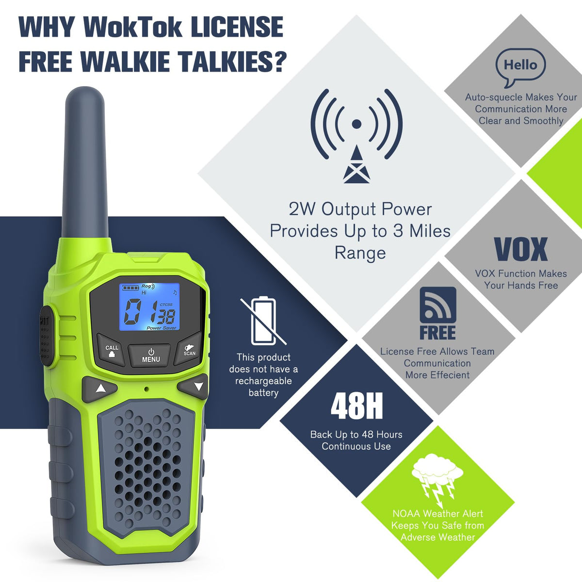WokTok kids walkie talkie side view shows compact, kid-friendly design
