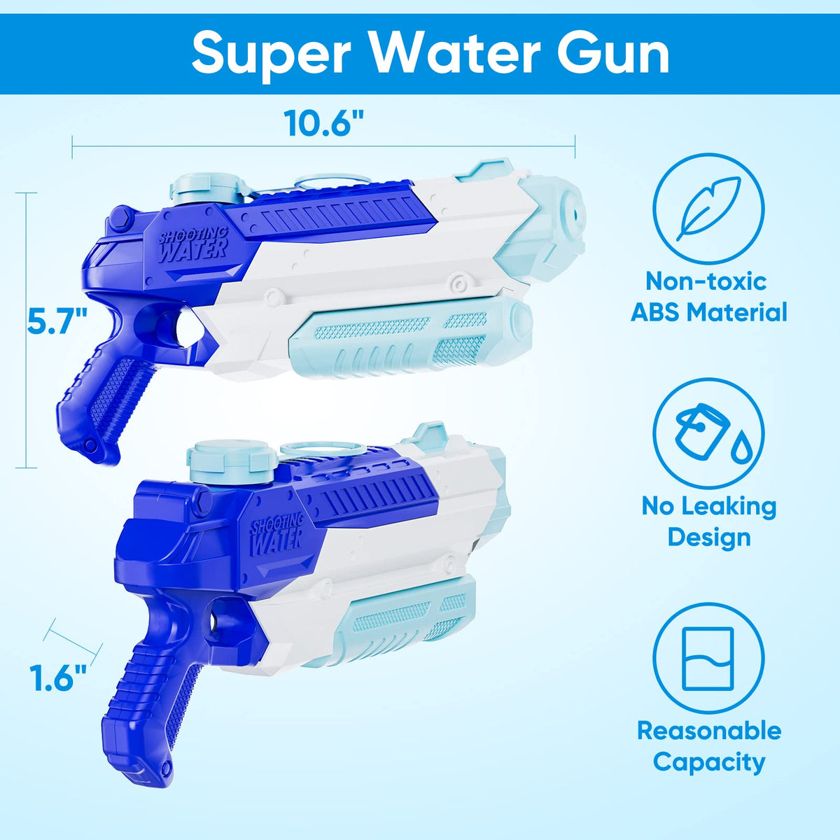 WOLKEK water gun long-range design reaching 27 feet for outdoor fun.
