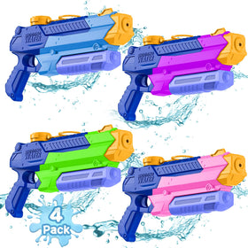WOLKEK water guns 4-pack, 400cc capacity, for family pool fun.