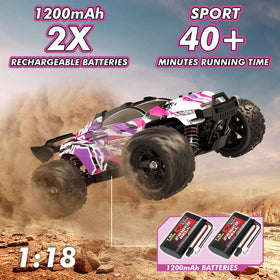 Womaqu pink RC car front view with LED lights for night play